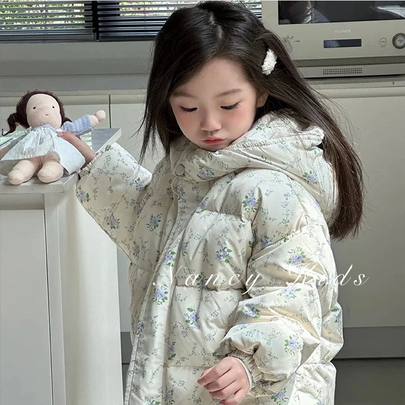 [可米】新款儿童花布时尚可爱宝宝上衣外套加绒加厚款棉衣女童