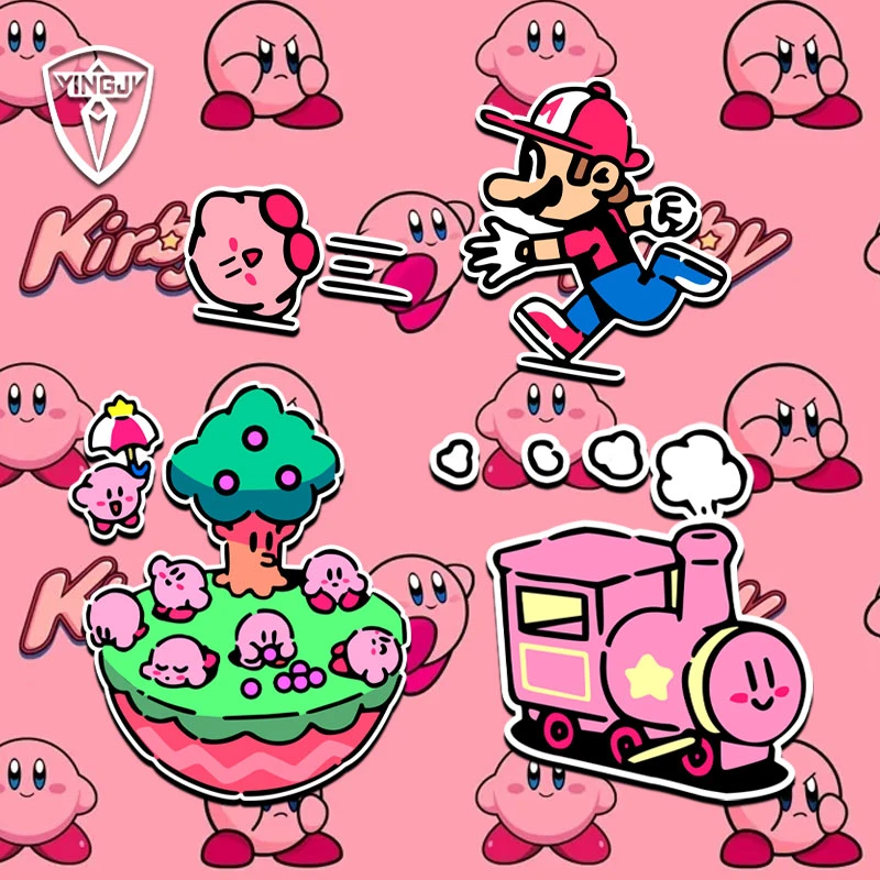 星之卡比车贴遮挡划痕电动汽车摩托车卡通创意可爱头盔反光玻璃贴