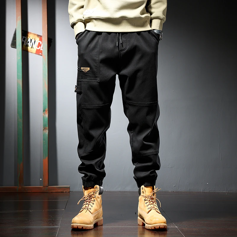 秋冬款胖子工装裤男加绒多口袋加肥加大码宽松复古弹力耐磨束脚裤