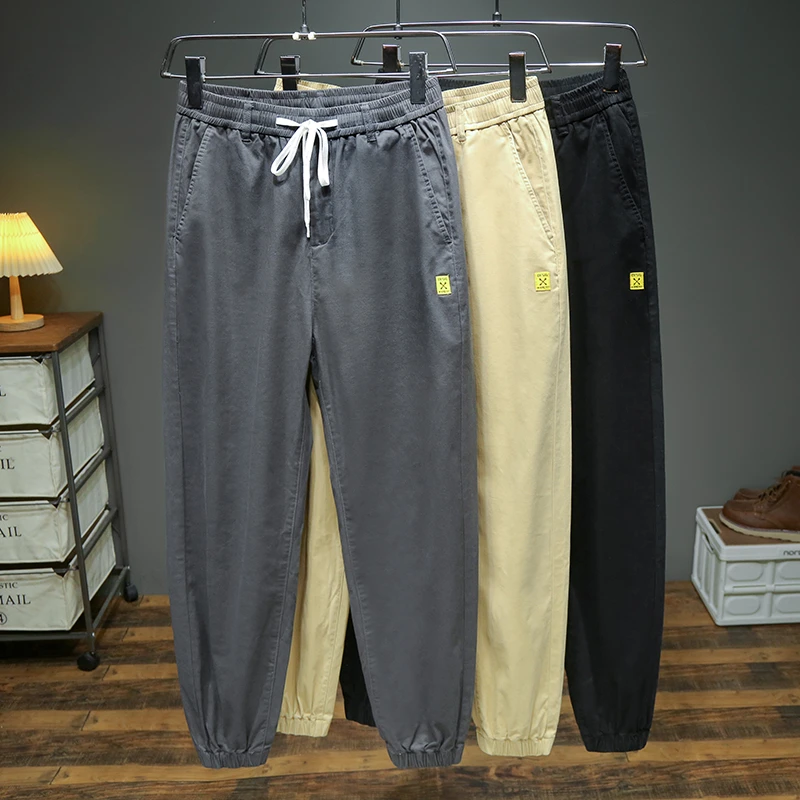 夏季时尚束脚裤男加肥加大码棉质高腰薄款百搭收口休闲裤透气宽松