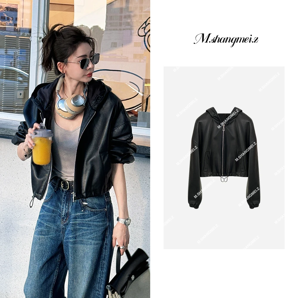 M.SHANGMEI.Z/沐熙【洒脱态度】美大哥时尚百搭设计黑色皮衣X090939
