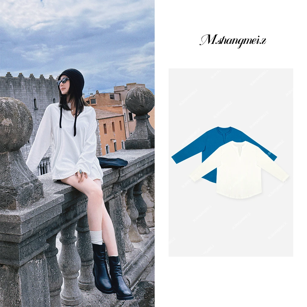 M.SHANGMEI.Z/沐熙【巨显白】美大哥时尚宽松休闲v领上衣X080788