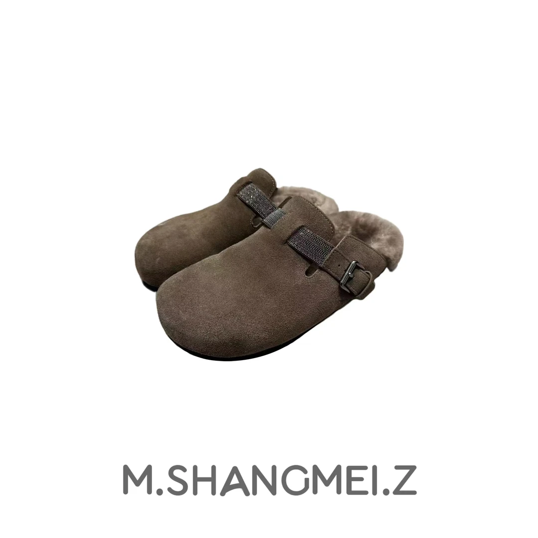 M.SHANGMEI.Z/沐熙美大哥时尚秋冬保暖加绒冬季灰棕色毛毛鞋F200