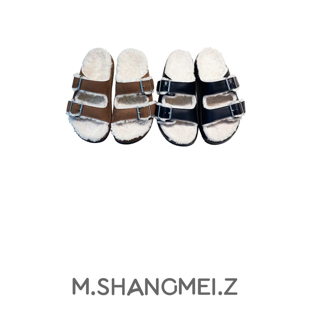 M.SHANGMEI.Z/沐熙美大哥推荐{休闲穿搭}时尚ol潮流毛拖鞋F084