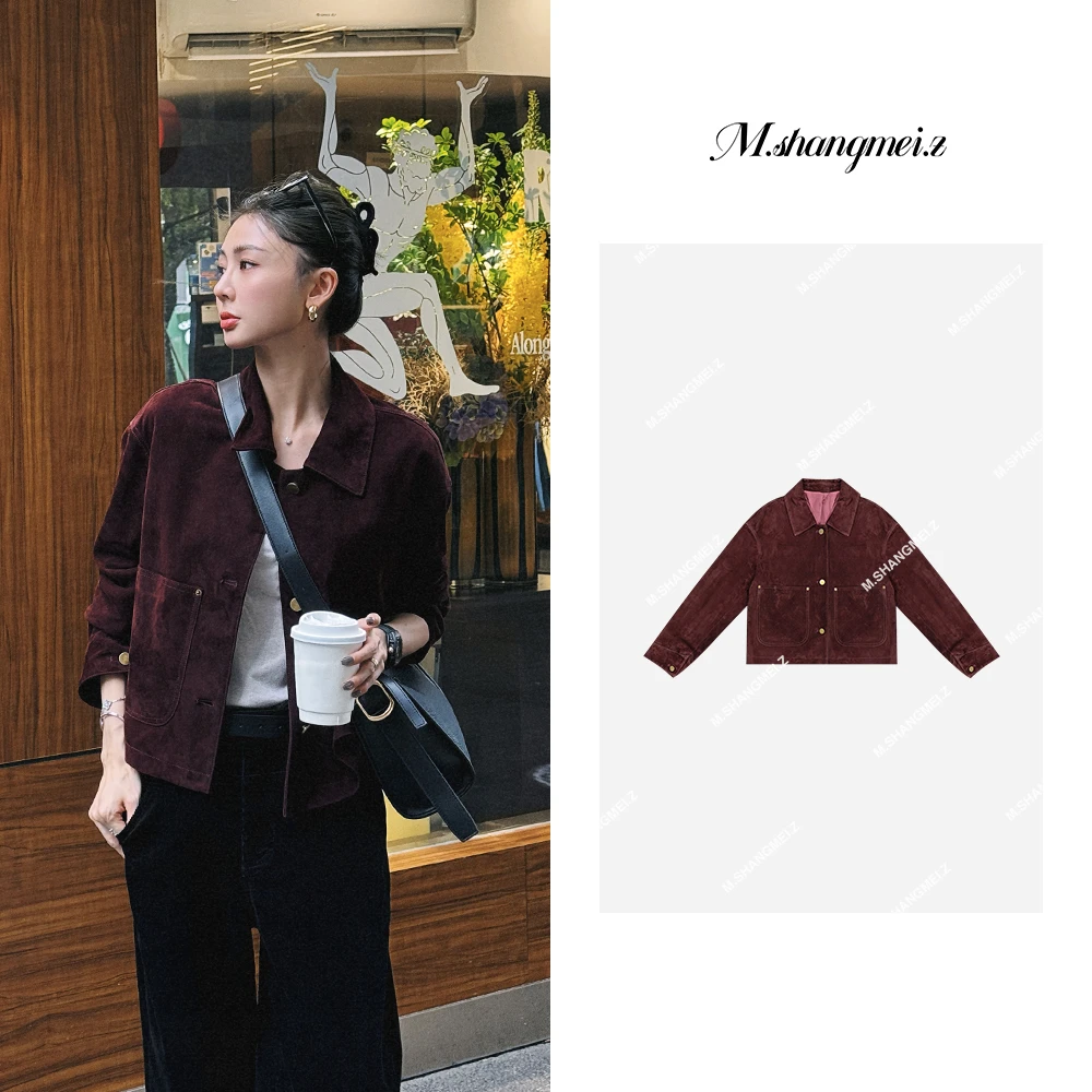 M.SHANGMEI.Z/沐熙美大哥【风起伦敦】复古时尚金扣绒面皮衣X080733