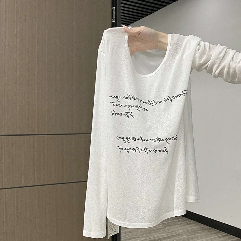 白色字母印花纯欲风微透防晒罩衫夏季时尚chic洋气甜辣妹女装上衣