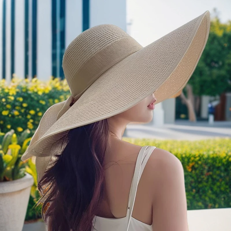 草帽女遮阳帽沙滩海边度假太阳帽子可折叠跑步防紫外线帽子潮