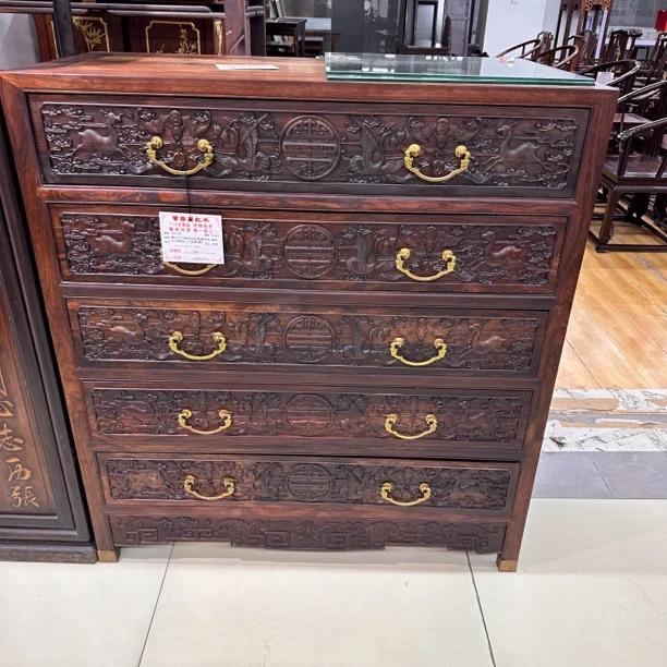 老挝大红酸枝五斗柜