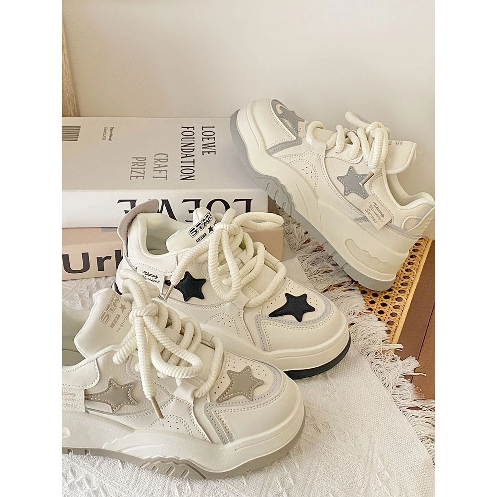 秋冬季回力休闲鞋百搭厚底小白鞋时尚运动板鞋小众星星老爹鞋软底