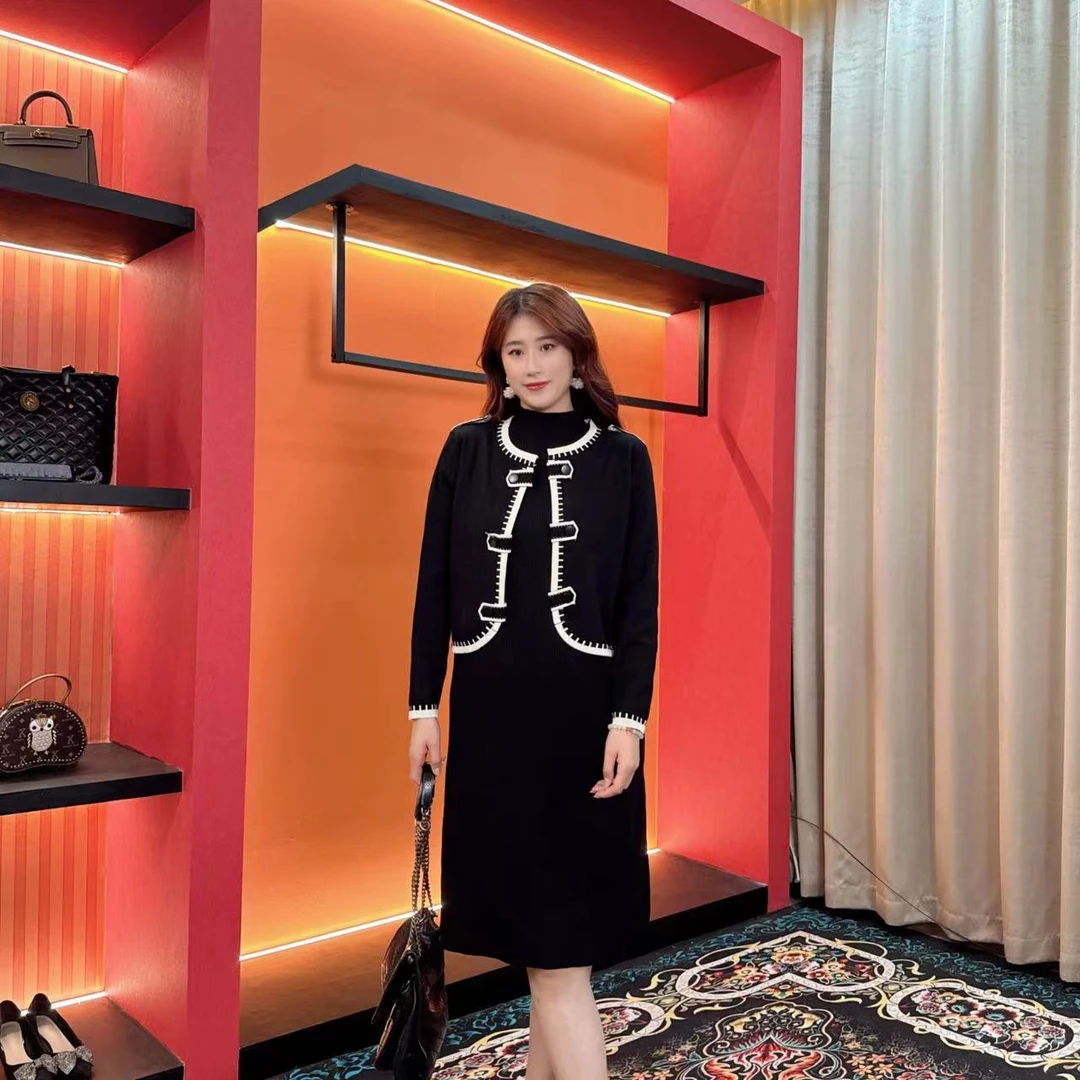 3660多金大码气质减龄长款A字裙子秋冬季女装设计感连衣裙女