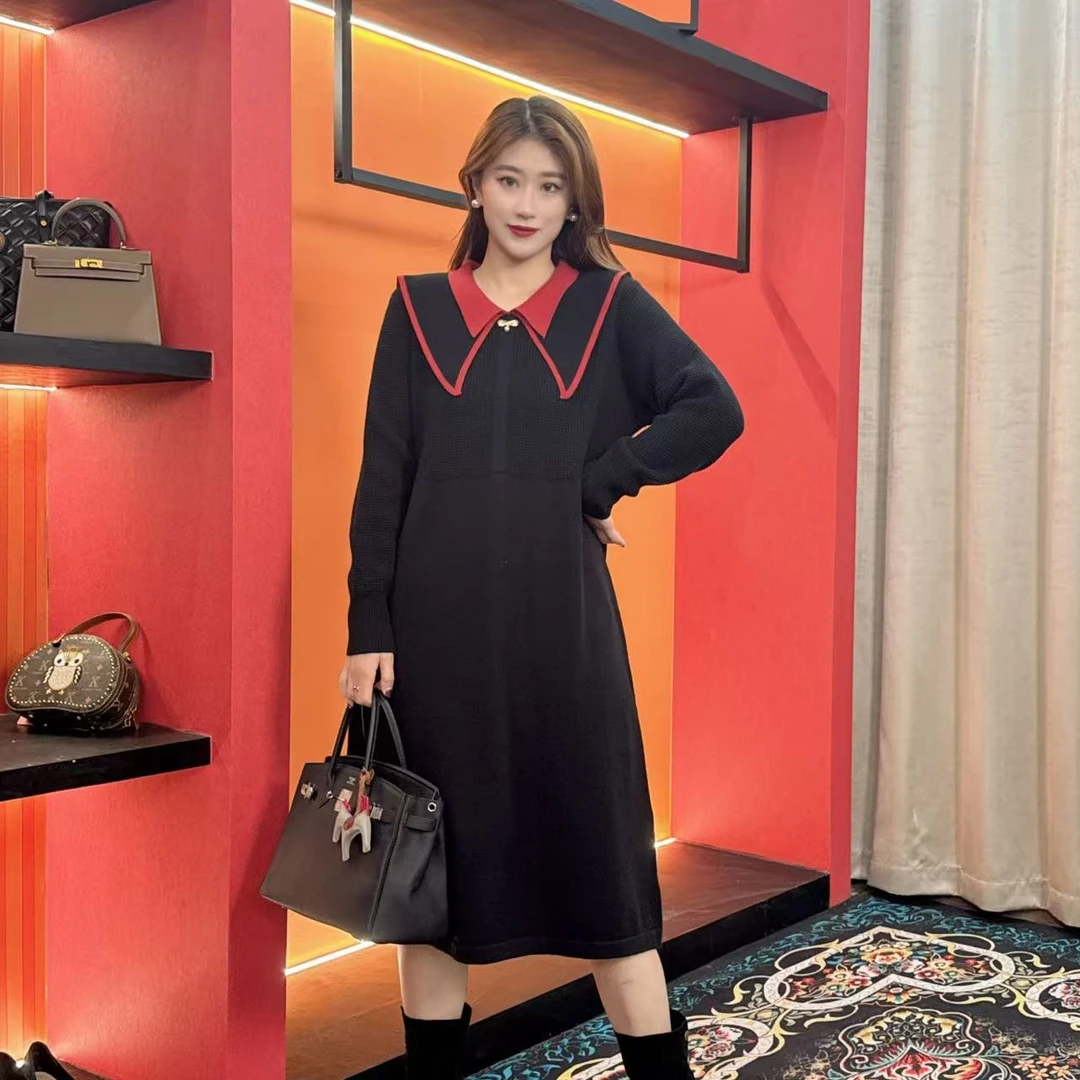 6547 多金大码气质长款A字裙子秋冬季女装设计感连衣裙女