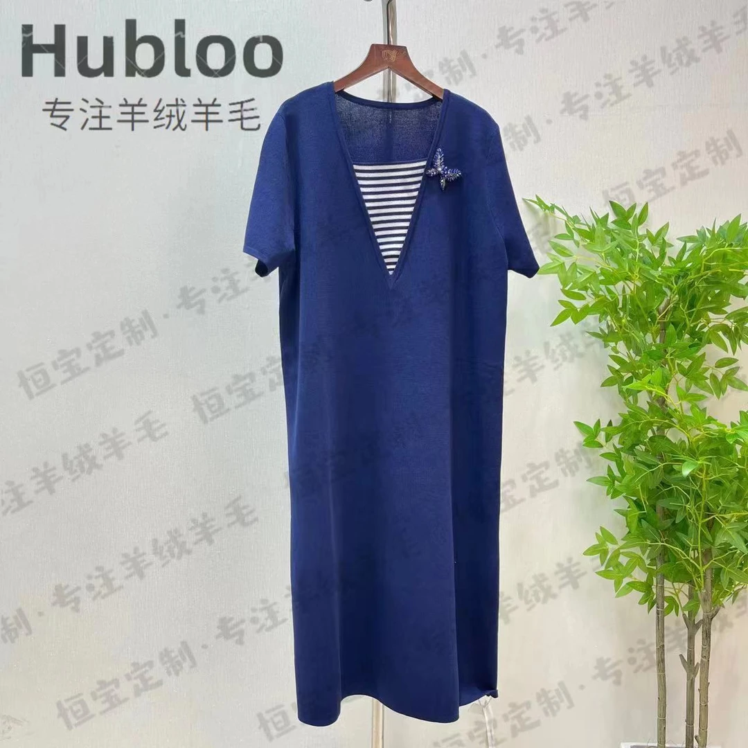 200多金2024新款假两件设计雾霾蓝显白压黄减龄连衣裙女