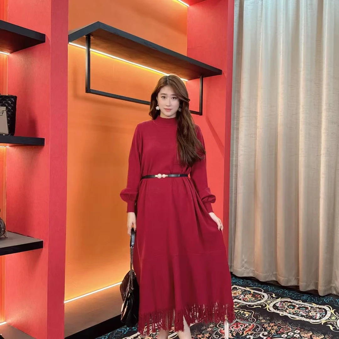 4583 多金大码气质减龄长款A字裙子秋冬季女装设计感连衣裙女