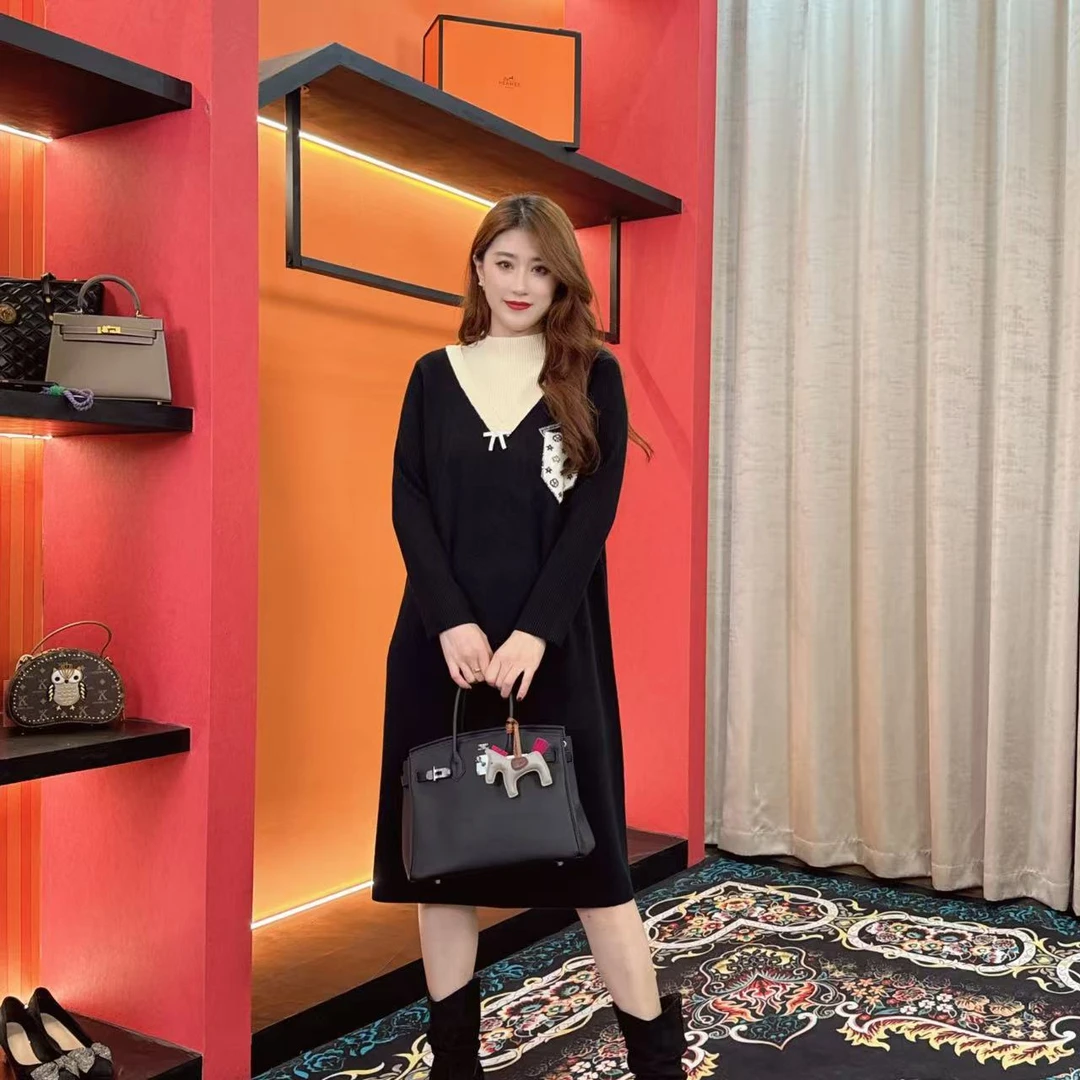 886多金大码气质减龄长款A字裙子秋冬季女装设计感连衣裙女