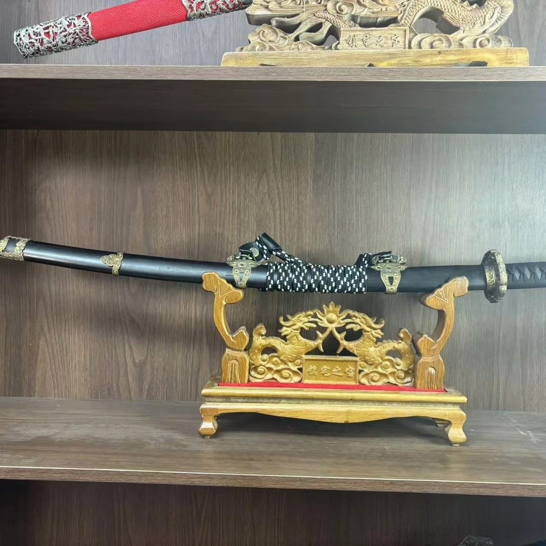 黑檀纯黄铜自练刚款弯刀未开刃