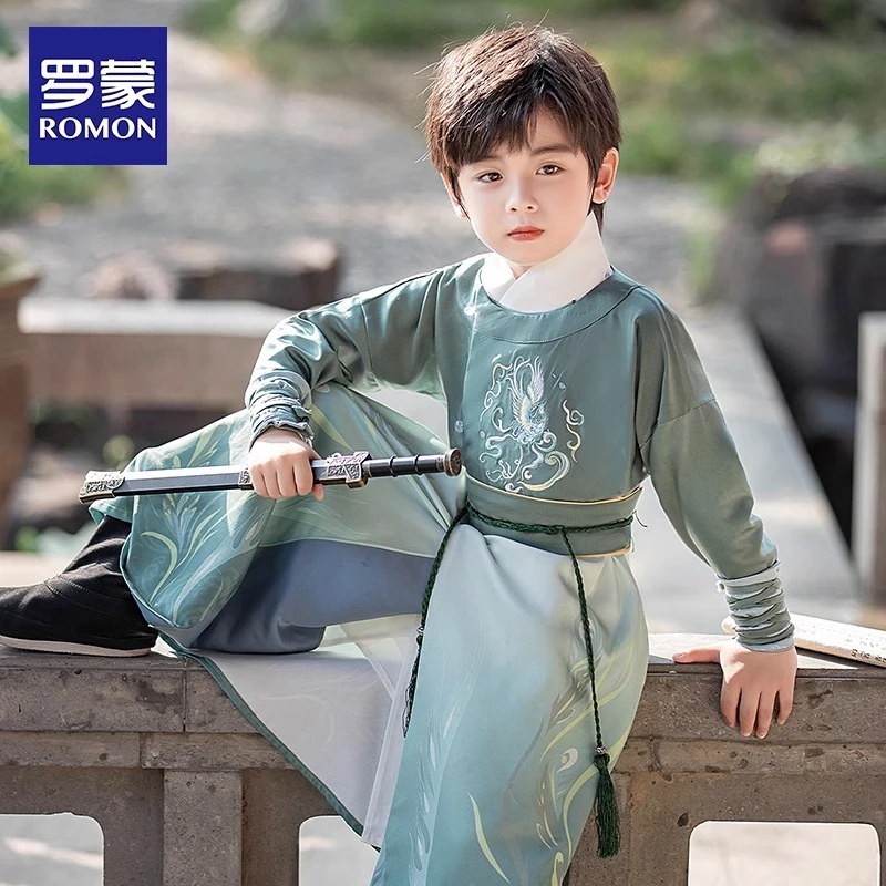 Romon/罗蒙男童明制汉服男孩国风儿童唐装国学服开笔礼古风演出服