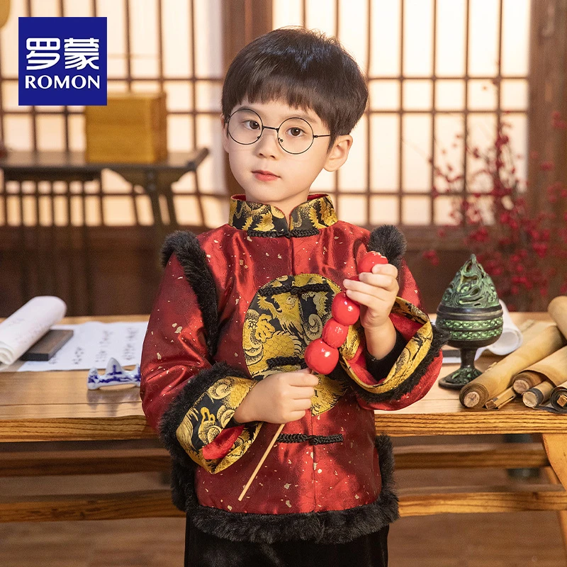 儿童唐装加厚秋冬款2022新款男童中国风拜年服小男孩古风汉服童装