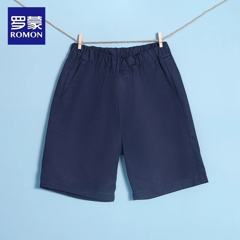 Romon/罗蒙儿童棉制休闲中大童夏季舒适五分裤纯色透气裤时尚中裤