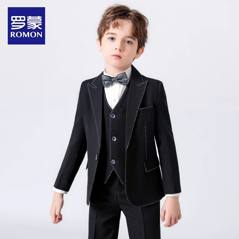 Romon/罗蒙儿童西装套装高档英伦男童英伦婚礼钢琴主持人演出西服