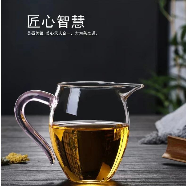 创意加厚公道杯玻璃彩把日式分茶器耐高温茶海高档茶道配件  大号