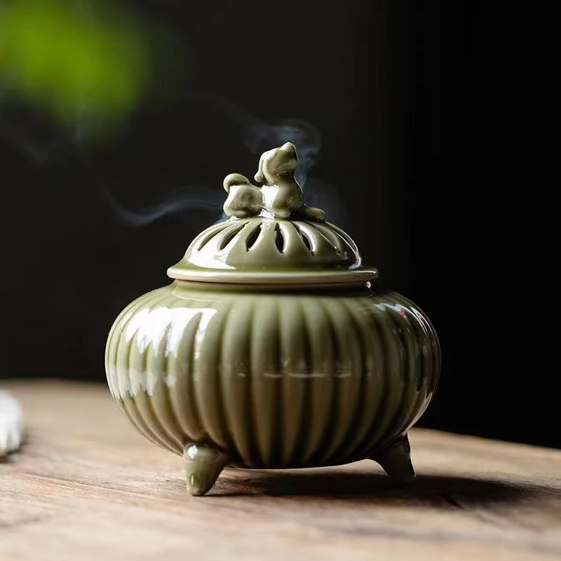 北溪堂溪山三足香炉陶瓷香薰炉中式茶室貔貅檀香沉香盘香炉茶道