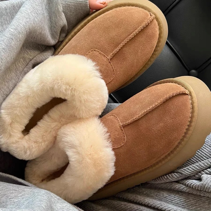 【开卷】【皮毛一体】塔茨特拖鞋厚底雪地靴包头半拖防滑外穿拖鞋潮