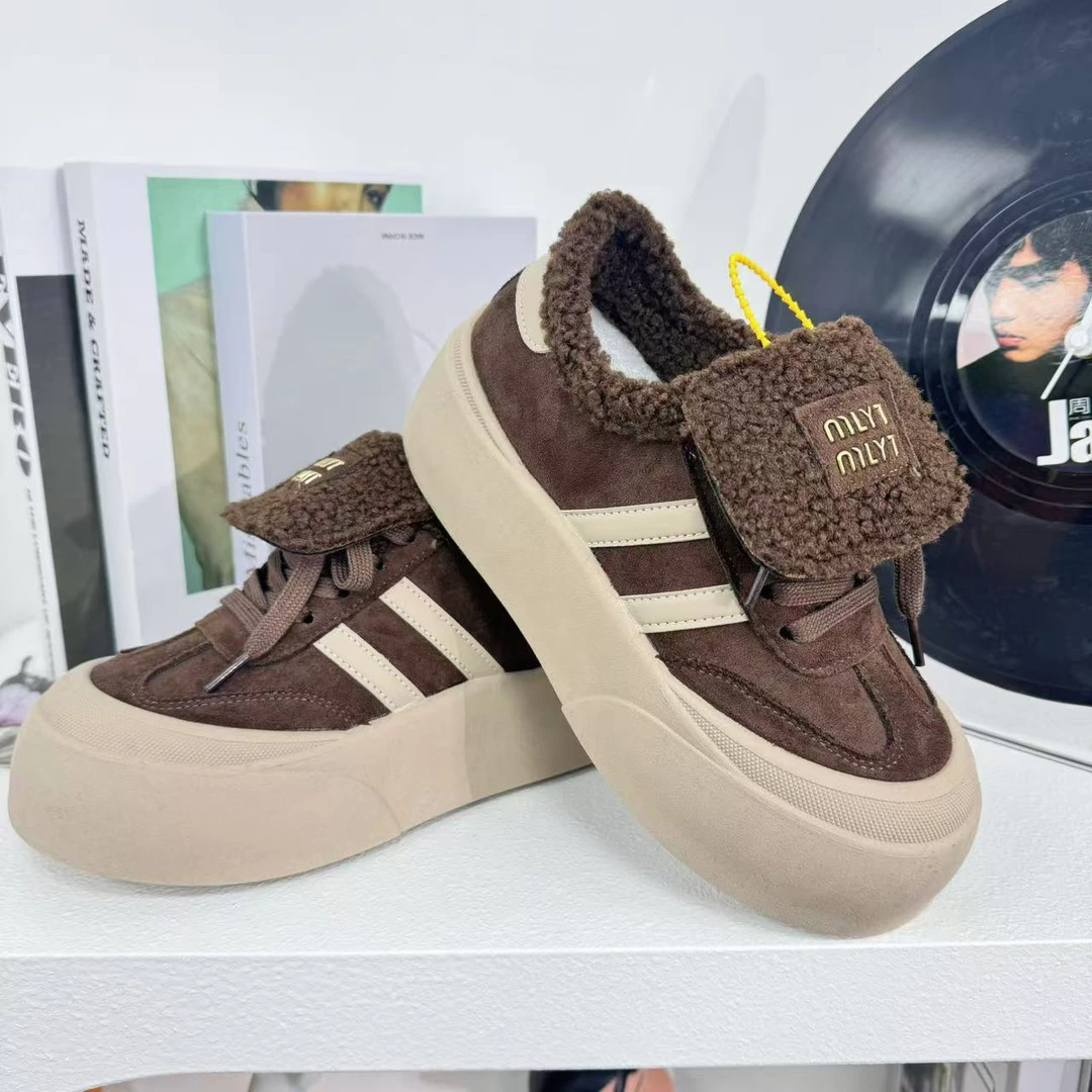 F96-1加绒低帮板鞋女学生时尚百搭厚底系带潮流圆头舒适增高鞋