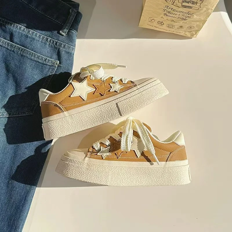 TP295黄色星星小白鞋女2024新款潮流百搭原创小众厚底女鞋板鞋