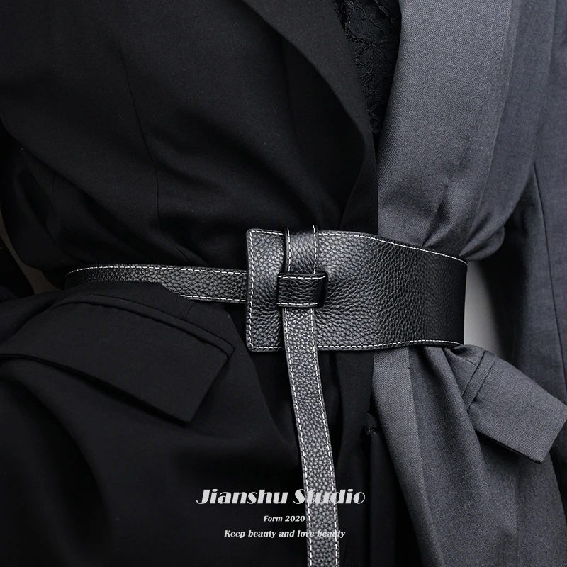 时尚头层牛皮免打孔女士真皮腰带宽腰封装饰大衣风衣牛皮皮带女