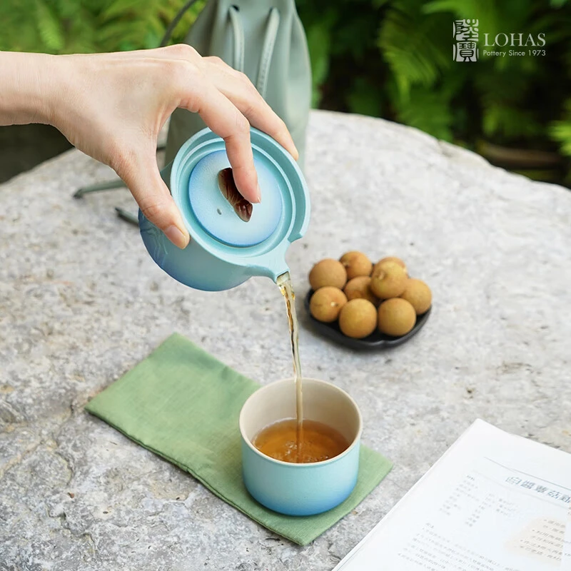 陆宝高档旅行茶具套装户外便携式单人陶瓷快客杯一壶一杯创意