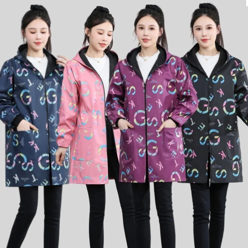 罩衣成人女新款防水外穿加绒加厚大褂工作服时尚厨房防污长袖护衣