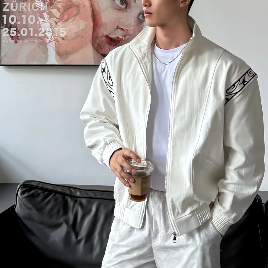 BXLT立领水洗国潮花纹刺绣牛仔夹克外套运动休闲宽松百搭男女外套