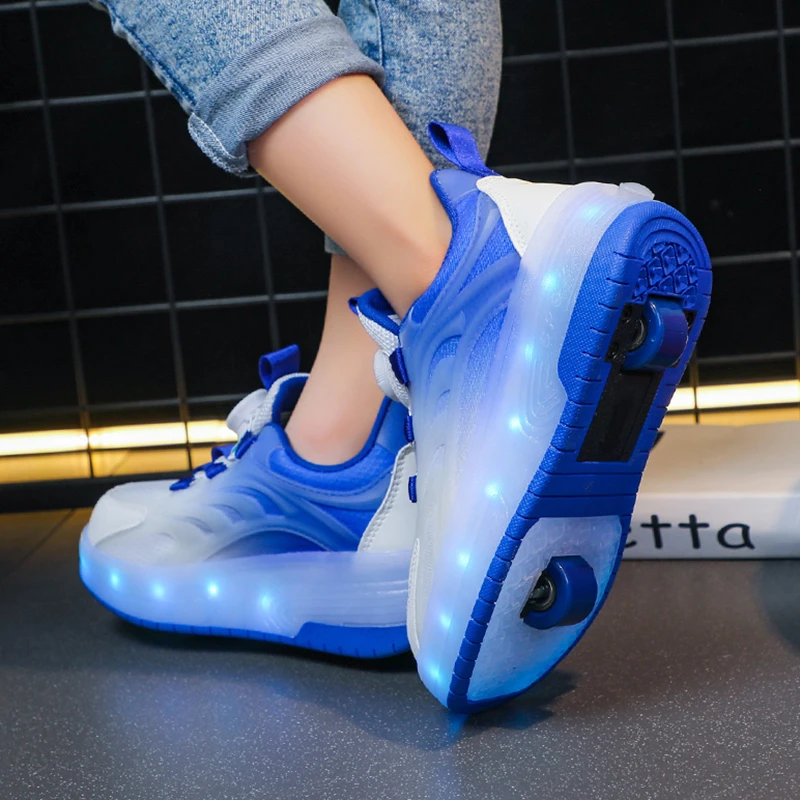 男童鞋子双轮暴走鞋2025新款运动鞋大童学生轮滑儿童鞋发光6-12岁