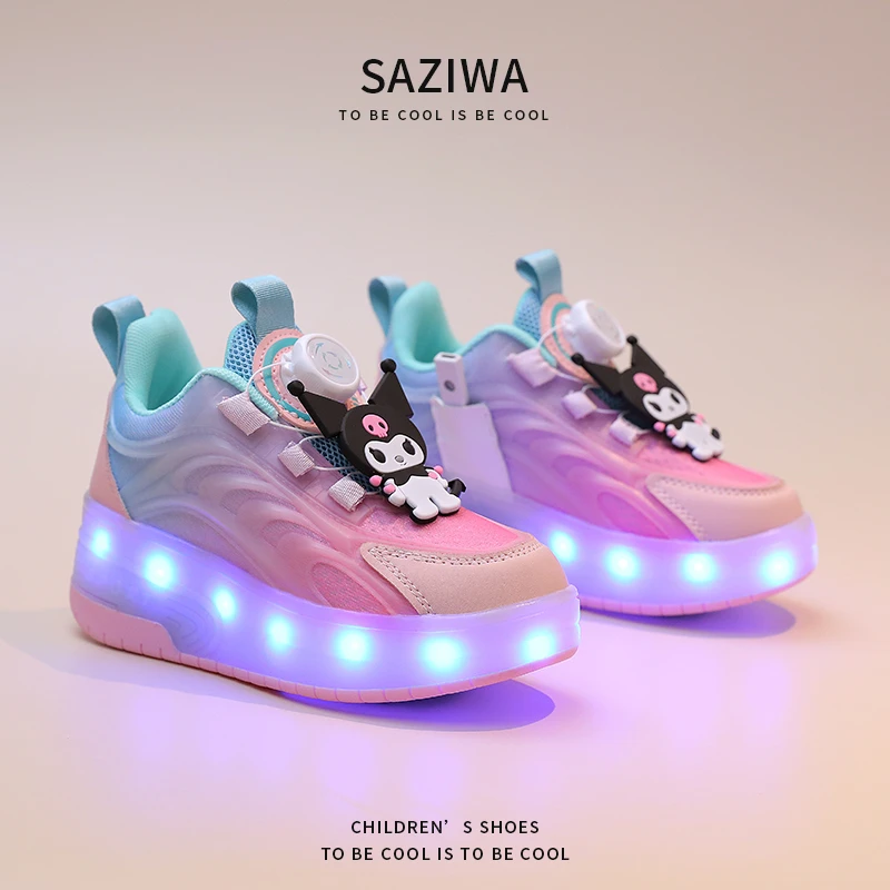 暴走童鞋库洛米女童鞋子中大童学生运动鞋发光轮滑鞋6-12岁暴走鞋