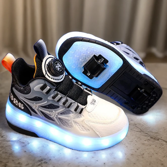 童鞋男童暴走鞋双轮儿童鞋子运动鞋大童学生发光溜冰轮滑鞋6-12岁