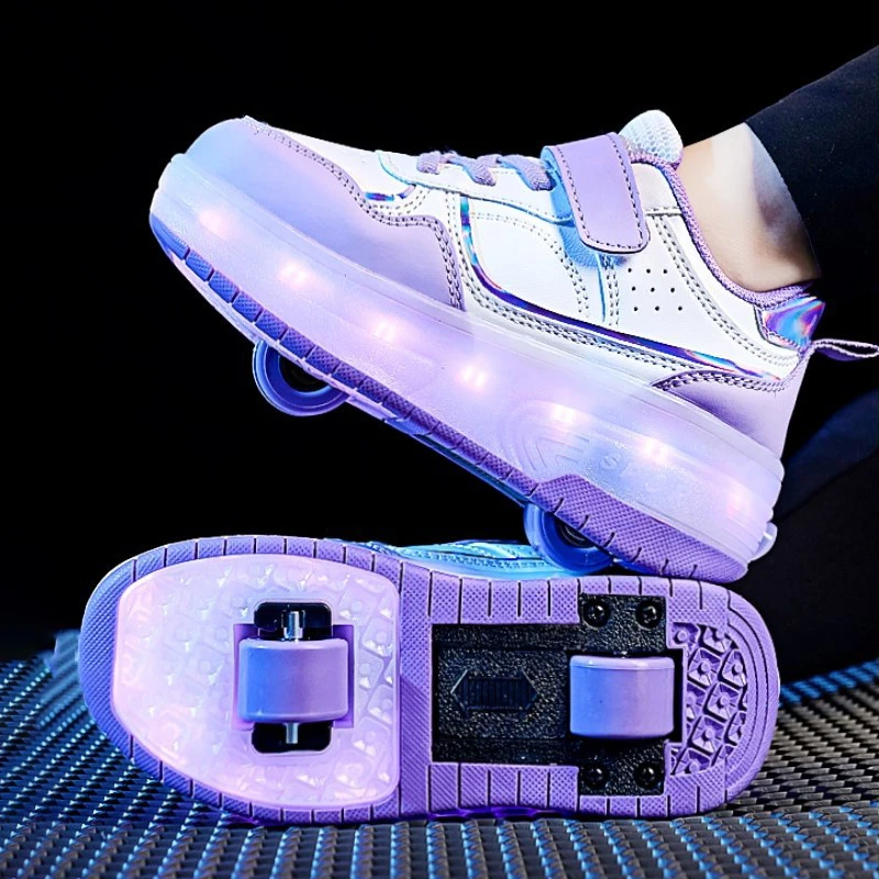 库洛米女童鞋子网红暴走鞋双轮儿童轮滑鞋大童学生发光溜冰6-12岁