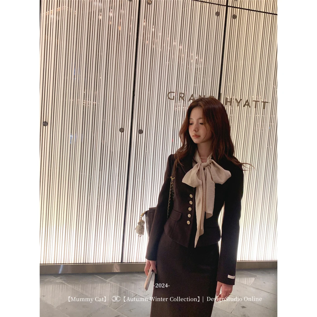 MummyCat下蛋喵 【非正式学院】秋冬复古学院风毛呢外套半裙套装