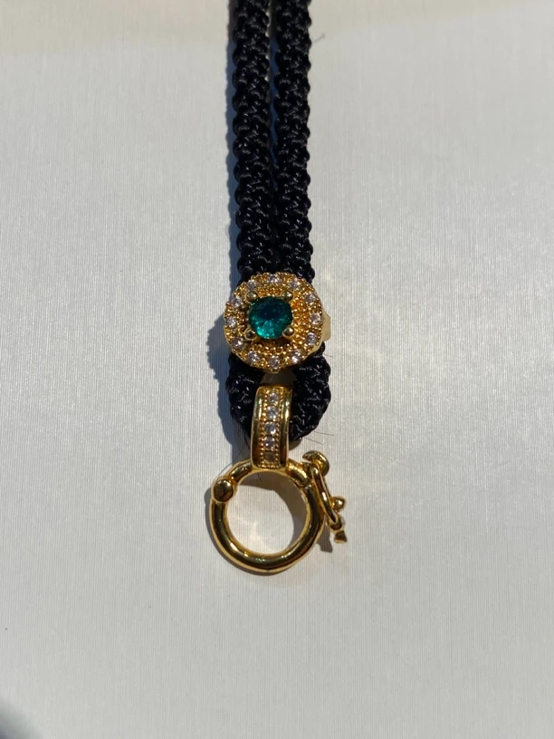 铜镀银金色万能气质镶嵌复古高货项链挂绳手工编织精致绿色珠宝