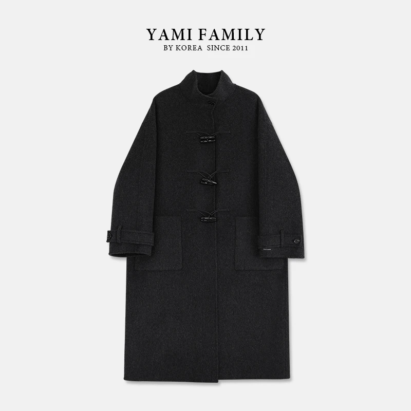 YM 573 经典翻领秋冬时尚设计师中长款气质女士双面羊毛大衣外套