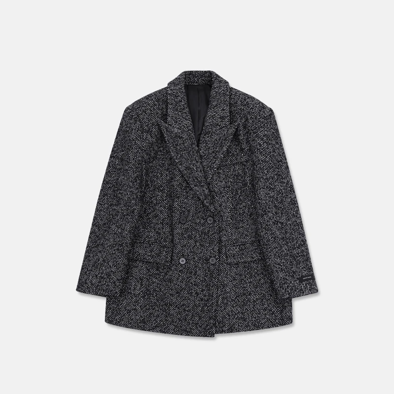 YM 650 时尚休闲双面长款毛呢经典商务格纹时尚百搭秋冬羊毛大衣