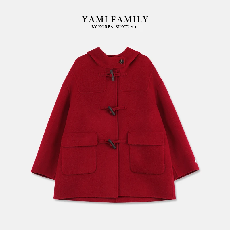 YM 553 秋冬大衣气质洋气连帽短款时尚韩版双面羊毛大衣外套