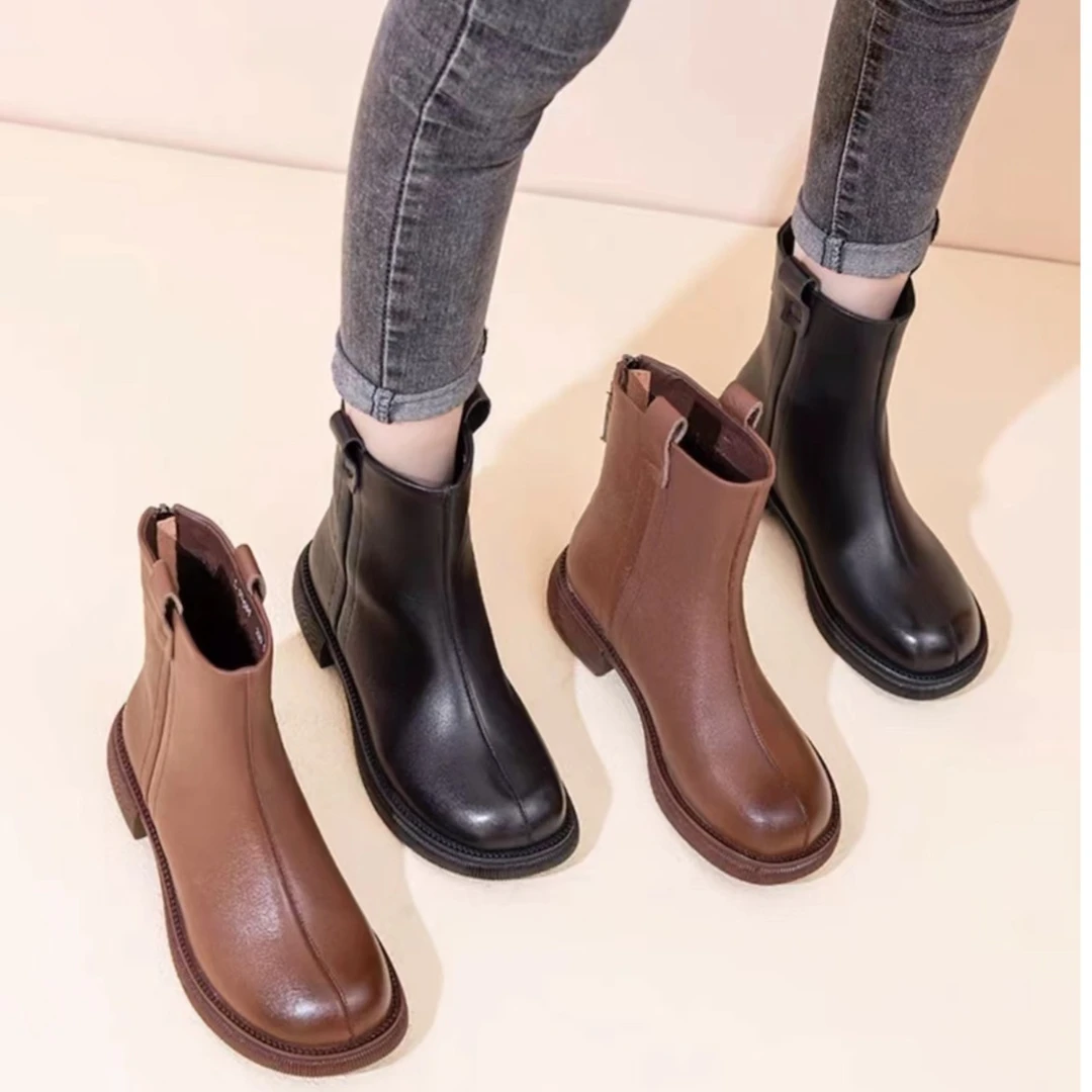 【老板娘自营】XD996切尔西靴女秋冬英伦风真皮马丁靴拉链冬季加绒