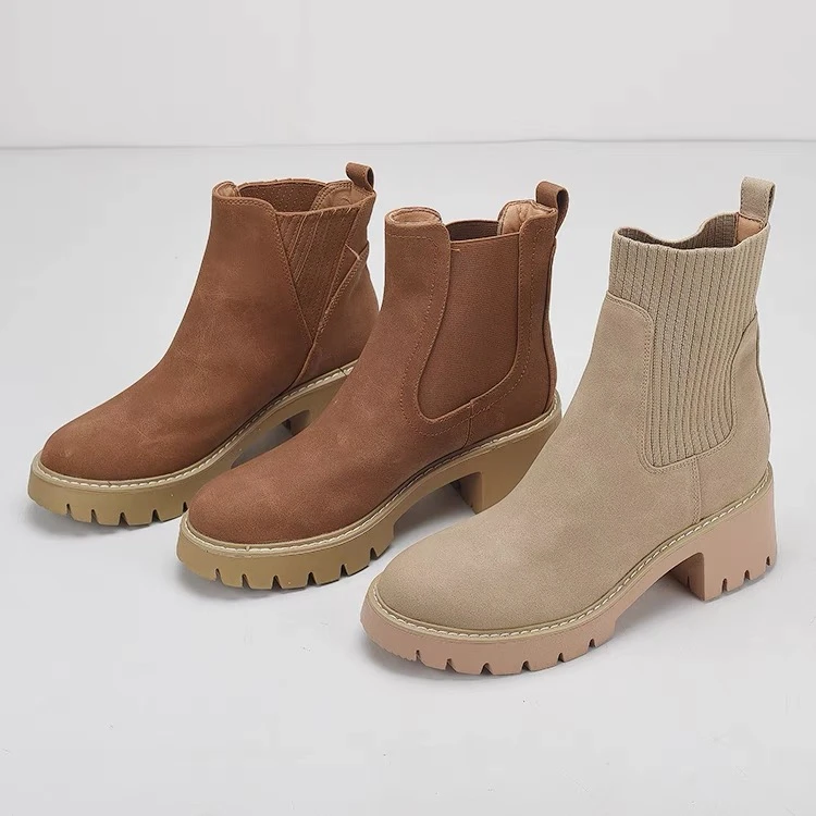 N2Y982新款马丁靴秋冬百搭显瘦松糕底圆头短靴女套筒瘦瘦靴
