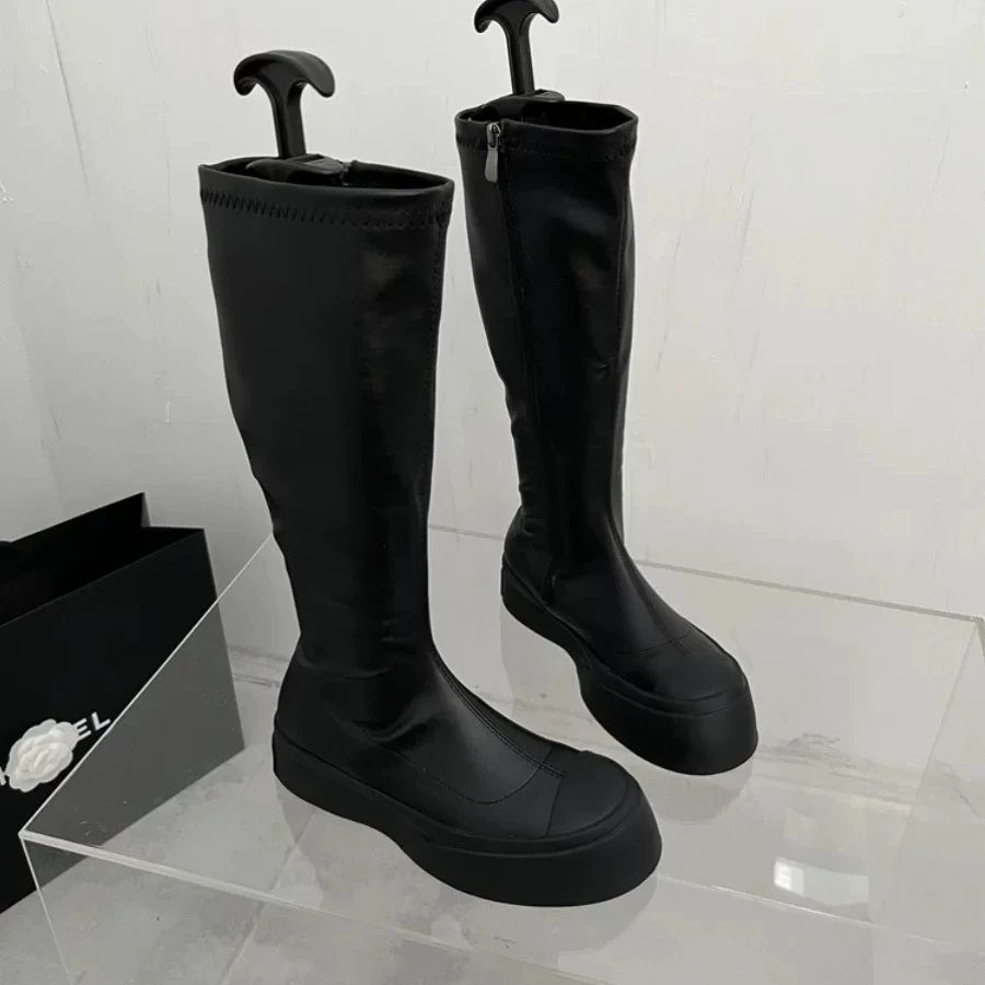 301-10欧货爆款百搭不过膝长鞋2024秋季厚底马丁靴长靴