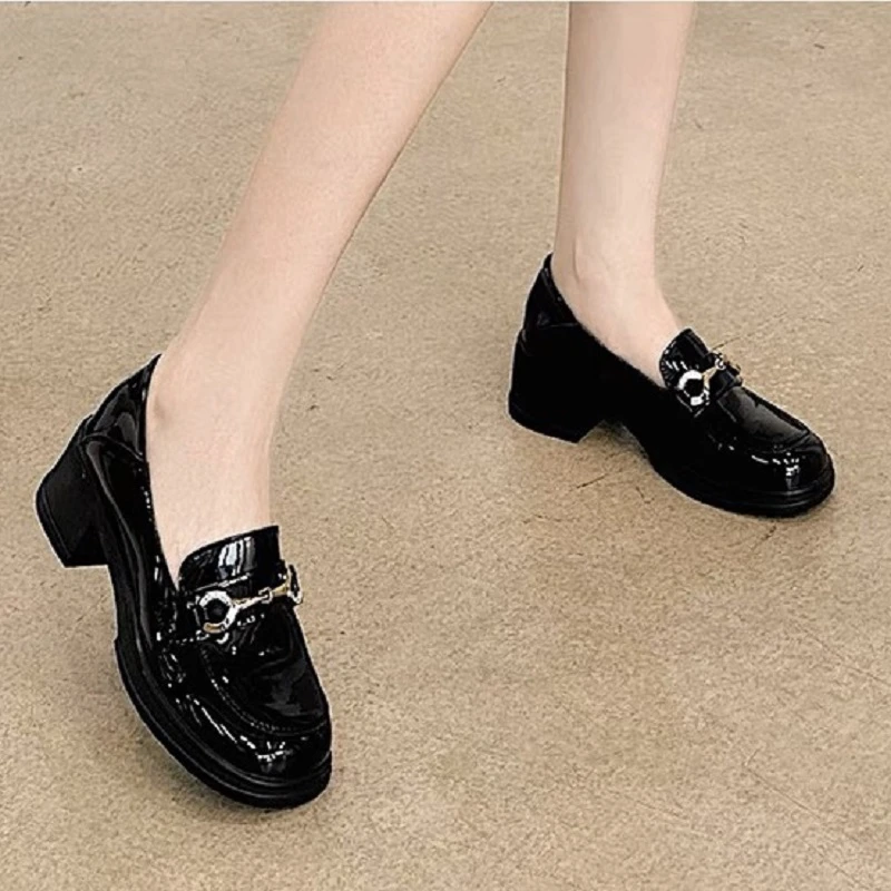 2022-12秋季新款英伦风单鞋女一脚蹬休闲低跟乐福鞋女粗跟