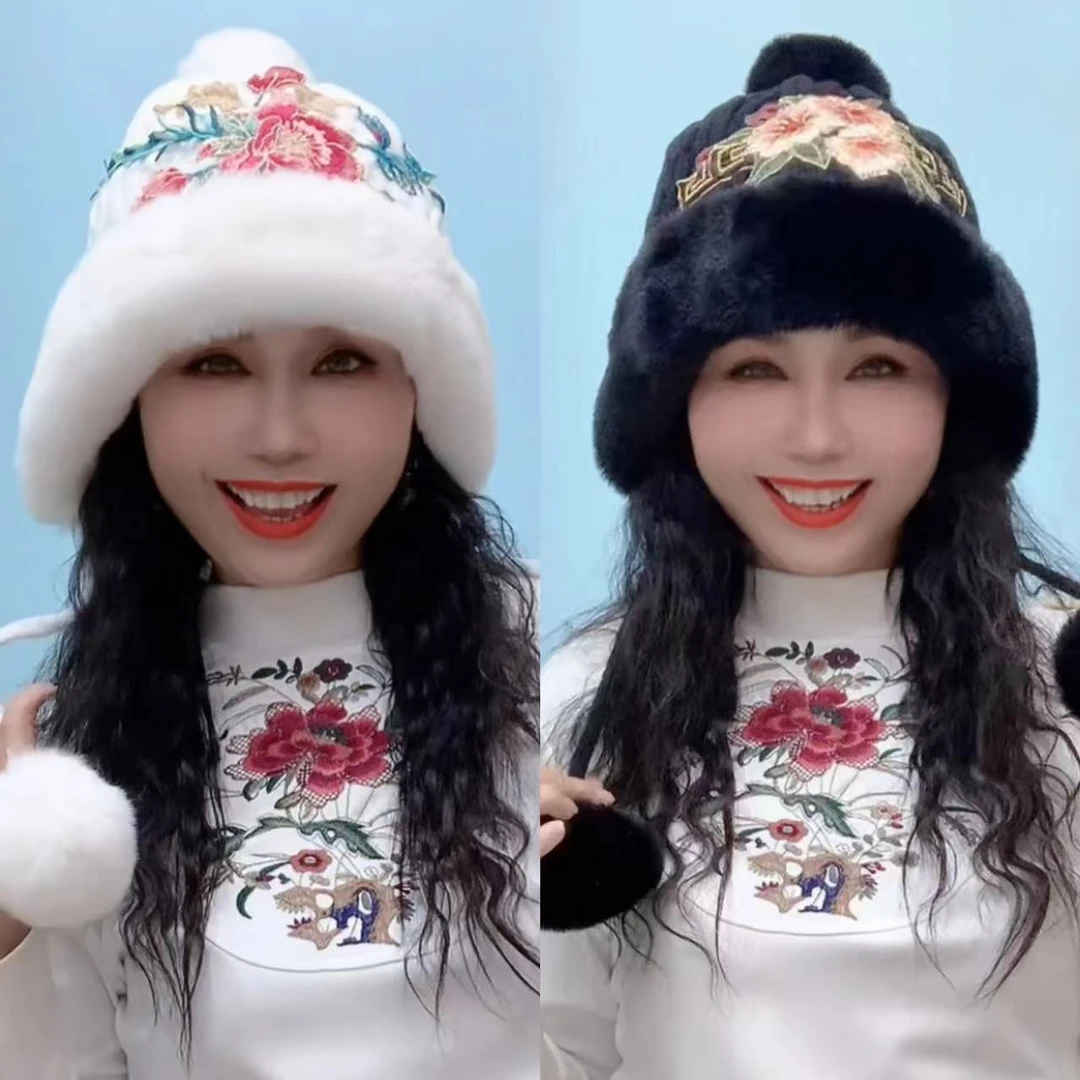 冬季毛茸茸刺绣保暖舒适帽子118