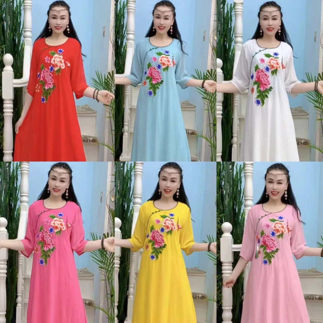 1（裙长115左右）民族风牡丹刺绣仙仙裙连衣裙