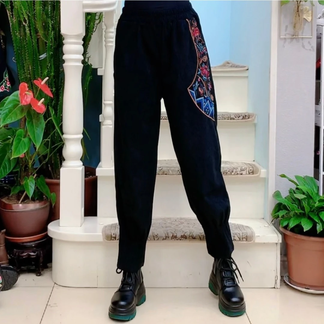 灯芯绒刺绣休闲裤（裤长93）8404