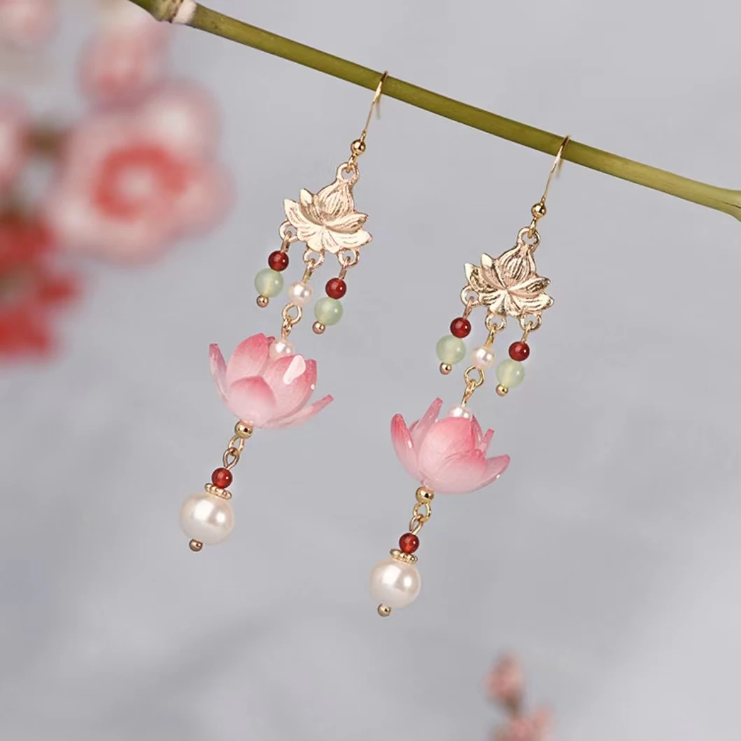 中国风古风莲花长款流苏袖扣