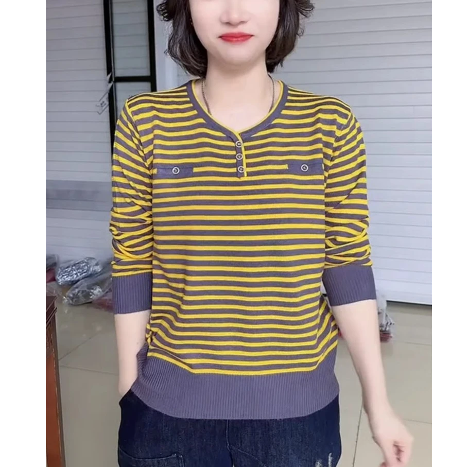 2025秋冬新款打底衫欧货爆款条纹长袖针织衫显瘦洋气薄款毛衣女
